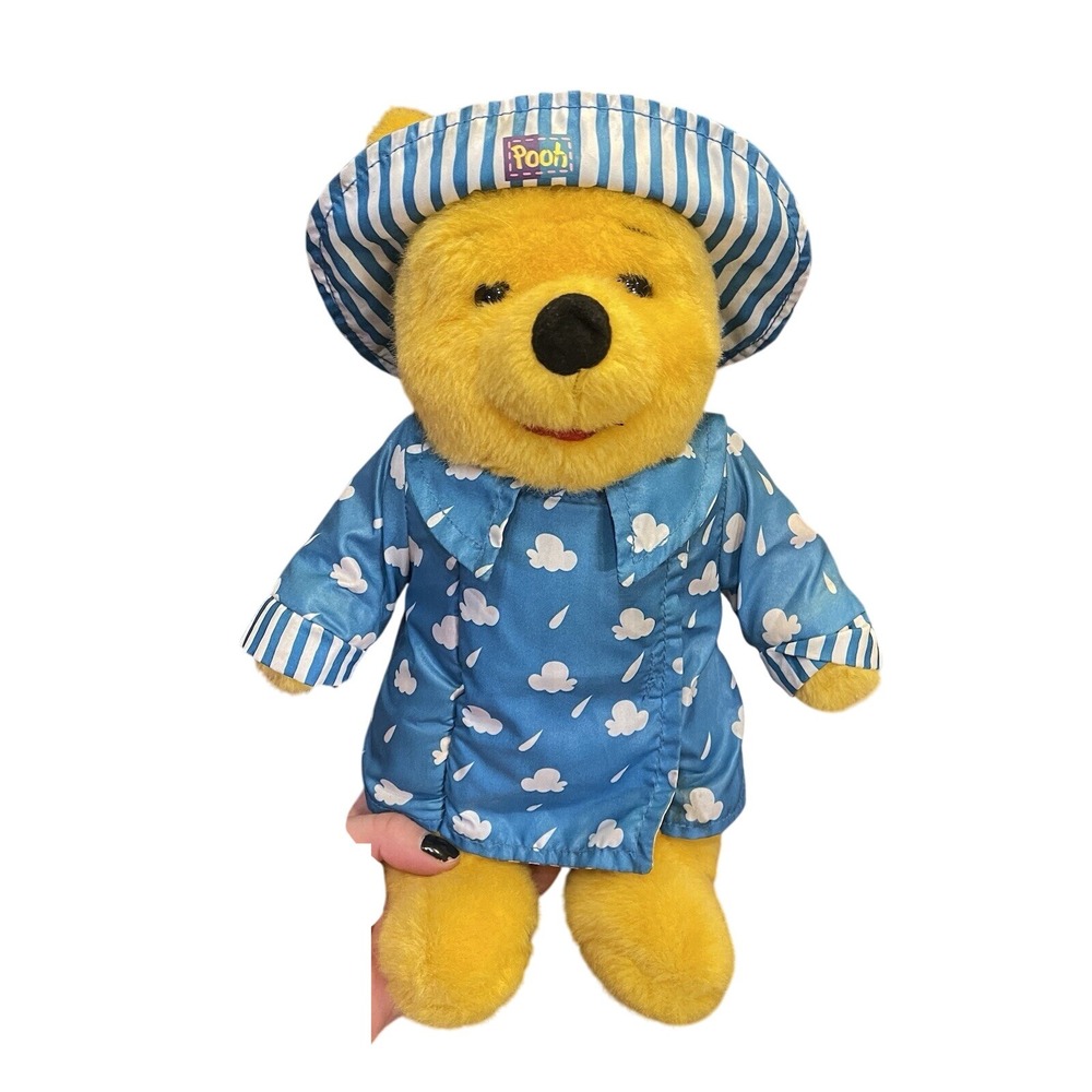 Disney Winnie The Pooh Plush Colorful Rainy Day Blue Raincoat Book Vintage‎ 1995